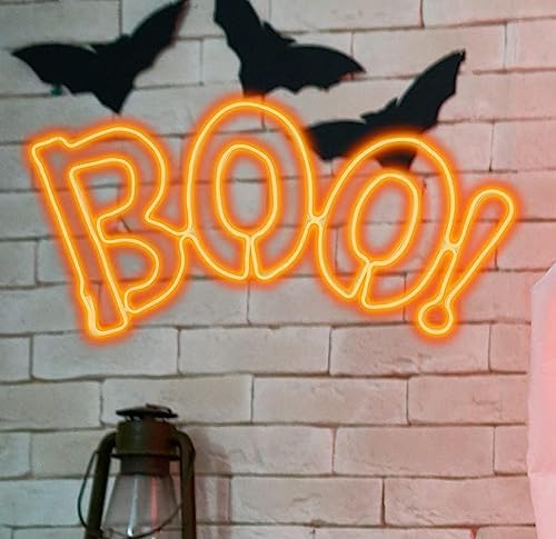 LAMPHOME [Large 36"x17" 666 LED Boo Neon Motif Super-Bright Orange LEDs Outdoor Halloween Decoration with UL Standard Adaptor Waterproof for Outdoor Home Party Wall Hanging Holiday