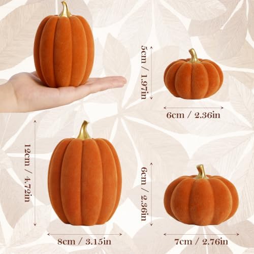 DN DECONATION Fall Pumpkin Decor, Fake Flocked Pumpkin Decoration for Home