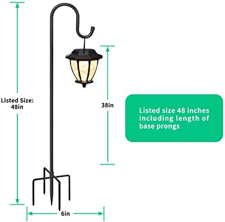 5-Prong Shepherd Hooks for Outdoor 2 Pack Heavy Duty Iron Garden Hooks for Hanging Plants, Bird Feeders, Lanterns, Solar Lights, and Wedding Decor – Rust-Resistant, Adjustable, Easy to Install 48 Inch