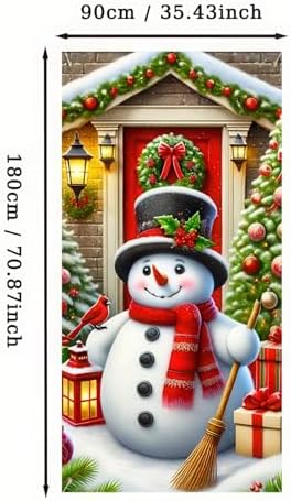 BlissYard Christmas Door Cover Snowman Lantern 35x71 Inch Polyester