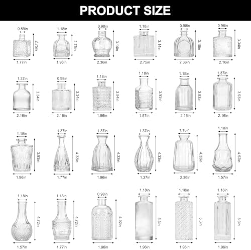 CUCUMI 24pcs Bud Vases for Centerpieces, Clear Glass Vase Decorations