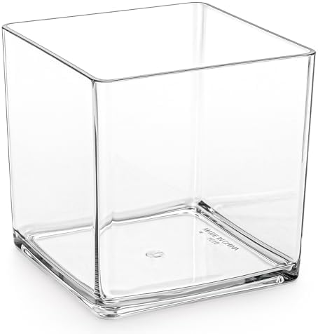 Kingrol 12 Pack 4 Inch Square Clear Acrylic Vases, Shatter-Resistant PET Plastic Centerpiece Vases for Weddings, Events, Table Decor