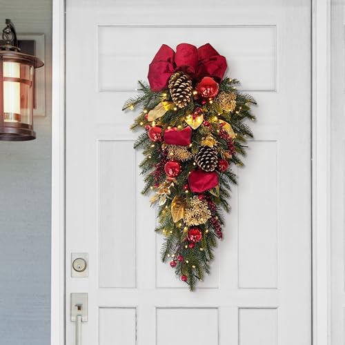 Puleo International 28 inch Pre-Lit Adorned Christmas Swag with Decorated