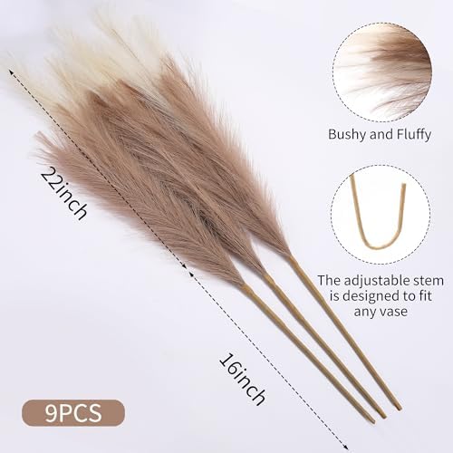 Wertuirk 9 Stems Faux Pampas Grass, 38 Inch Long Fluffy Pompous Grass Bulk