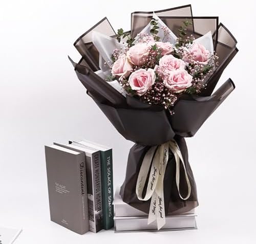 20 Sheet Flower Wrapping Paper-Waterproof Bouquet Paper (Translucent Black)