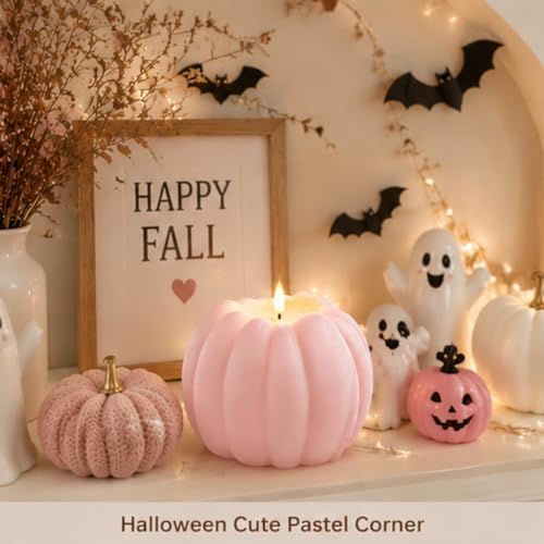 Pink Fall Decor, Fall Decorations for Home, Large Flameless Pumpkin Candle