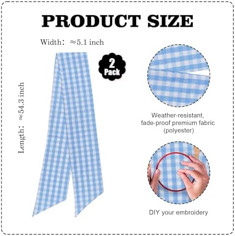 2 Pack Blue White Plaid Wreath Sash Front Door Decoration, Blank Sashes Patriotic July 4th Summer Holiday Party Bow Ribbon Bundle Indoor Outdoor Farmhouse