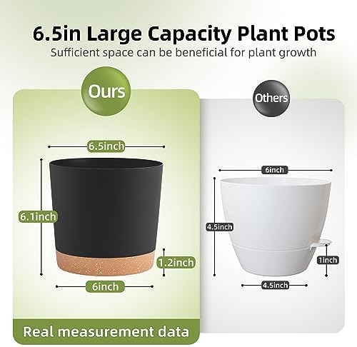 QCQHDU 6.5 inch Plant Pot, 2 Pack Planters for Indoor Plants with Drainage Holes & Saucer, Outdoor Flower Pots Home Garden Modern Decor