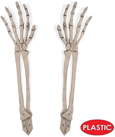 Beistle 2 Piece 17.5" Spooky Theme Plastic Skeleton Hand Yard Stakes, Scary Halloween Lawn Decorations, Celebrating with You Since 1900