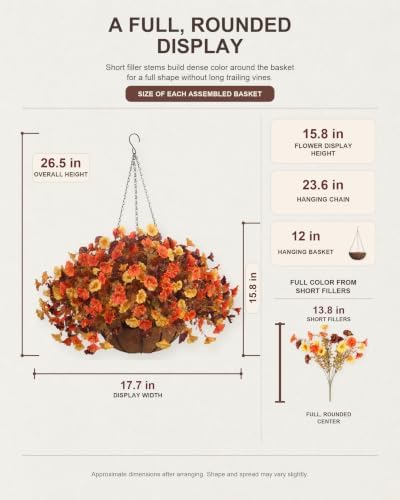 Fall Hanging Baskets with Artificial Flowers,2 Sets Realistic Colors