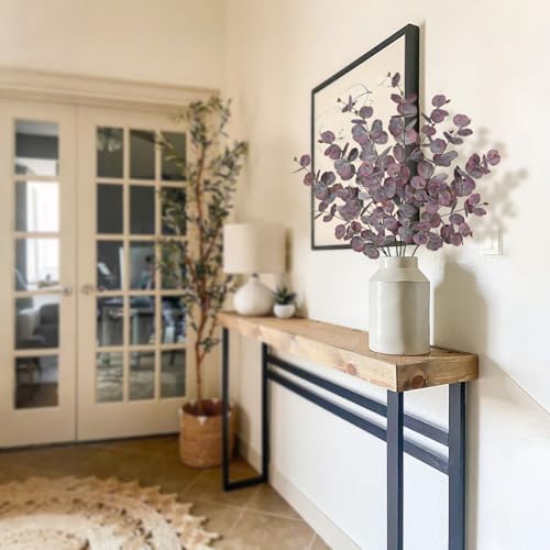 33.8" Tall Faux Eucalyptus Stems Real Touch Artificial Greenery Stem, Faux Eucalyptus Stems Silver Dollar Leaves, Fake Greenery Stem for Bridal Wedding Bouquet Vase Table Centerpiece, Purple, 6Pcs