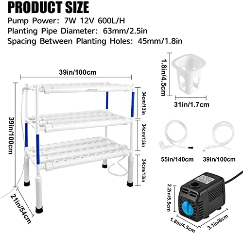 Upgraded Hydroponics Growing System with LED Grow Lights,108 Plant Sites,3 Layers Food-Grade PVC-U Pipes Hydroponic