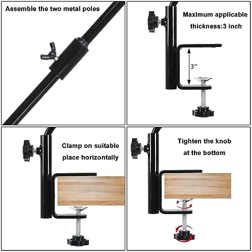 FEED GARDEN 31 Inch Heavy Duty Deck Hook for Railing 2 Pack, Non-Slip Clamp, 360 Degree Swivel, for Hanging Bird Feeders, Plants, Lanterns, Suet Baskets, Wind Chimes, Black