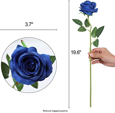10pcs Blue Roses Artificial Flowers, Realistic Faux Rose with Long Stem