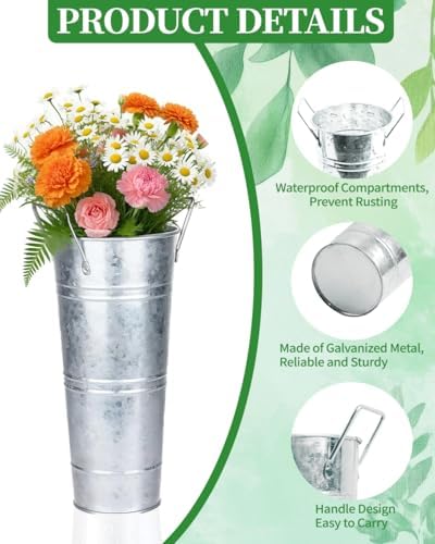 10 Inch Galvanized Flower Buckets, 8 PCS Galvanized Metal Vases for Flowers