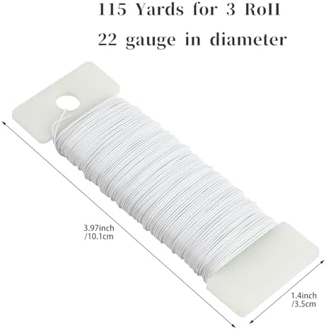 CCINEE 22 Guage White Floral Wire,3 Rolls 115 Yard White Florist Paddle Wires for Flower Arrangment, Christmas Wreath Making Garland Decoration Supply