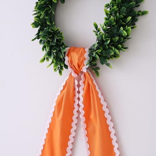 DYSHAYEN Wreath Sash for Front Door, Orange with White Trim