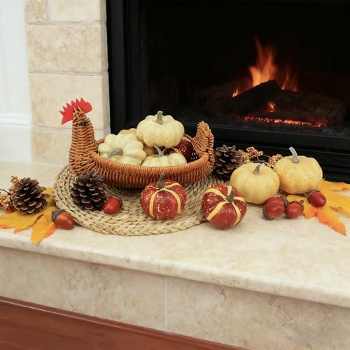 23Pcs Fake Pumpkins Fall Thanksgiving Decorations,Plastic Pumpkins with Acorns,Maple Leaves,Pine cones,Berries, Artificial Mini Pumpkin Decorating Harvest Home Decor Centerpiece Table Decorations