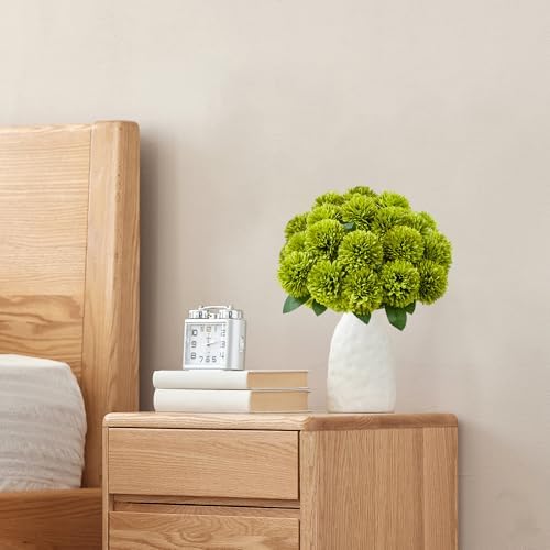 SITUMEIZI 12 Pcs Green Artificial Chrysanthemums Flowers Ball Flower Fake Mums Silk for St Patricks Day Wedding Home Kitchen Decoration Floral Arrangement Table Centerpiece (Pack of 2)