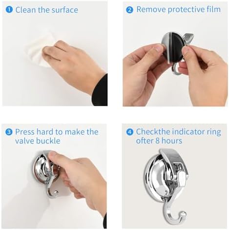 Heavy Duty Vacuum Suction Cup Hooks, Silver Plated Polished ABS Plastic and TPU Rubber Super Suction for Kitchen Bathroom, 1 Pack