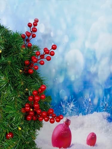 Artificial Berry, 24 pcs Christmas Berries Stems, Artificial Christmas Picks,Artificial Berries Stems for Xmas Tree Ornaments Wreath Decorations Home (Red)