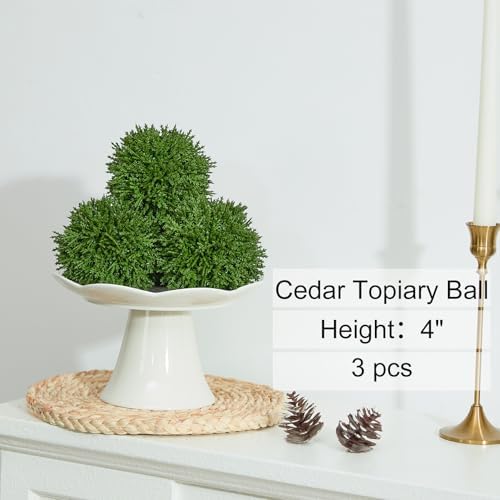 Heleze 4 Inch Decorative Balls, Real Touch Cedar Topiary Ball Faux Greenery Boxwood Balls for Centerpiece Bowls Farmhouse Home Decor 3 Pcs