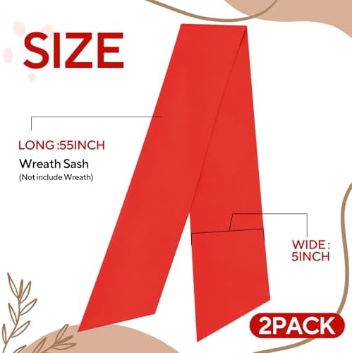 2 Pcs Red Wreath Sash for Front Door Linen Wreath Ribbon Bow for Yard Porch Garland Home Decor