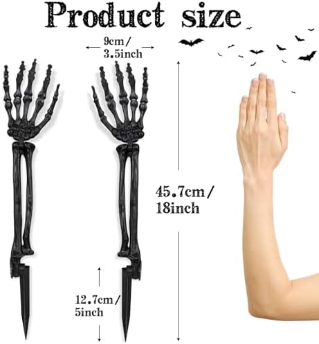 Halloween Realistic Skeleton Stakes Zombie Ghost Arm Stake Severed Plastic Skeleton Hands Yard Signs for Halloween Props Decorations (4 Pcs Black)