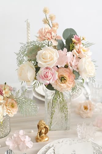 Artificial Flowers Combo for DIY Centerpieces Arrangements Wedding Bouquets Centerpieces Arrangements Party Baby Shower Home Decorations (Nude Champagne)