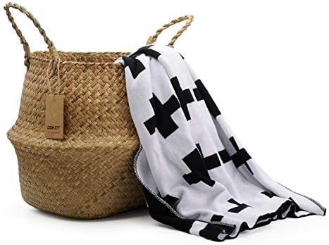 DOKOT Seagrass Plant Basket with Handles, Woven Storage Basket, 7inch Diameter x 8inch Height