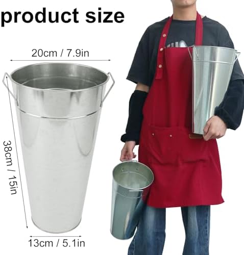 2 Pcs 15 Inch High Galvanized Metal Vase, French Flower Bucket Vases, Galvanized Vase for Any Farmhouse, Modern, or Traditional Setting.