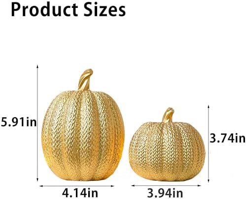 FESTGLOX Pumpkin Fall Decor Indoor, 2Pcs Resin Gold Pumpkin for Decorating