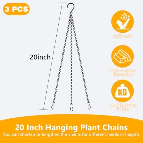 3Pack 20Inch Hanging Baskets Chain,Black Hanging Chain with 3 Clips
