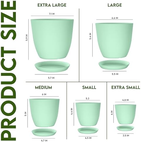 Plant Pots Indoor with Drainage, 10 Pack Multi-Size Planters Set, Mint