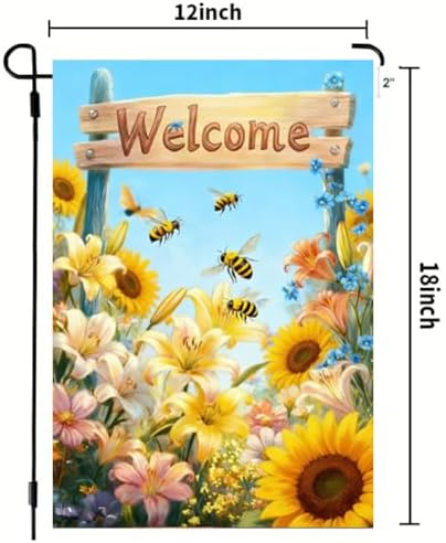 Spring Summer Sunflower Bee Garden Flag 12x18 Double Sided for Outside