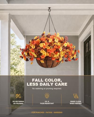 Fall Hanging Baskets with Artificial Flowers,2 Sets Realistic Colors