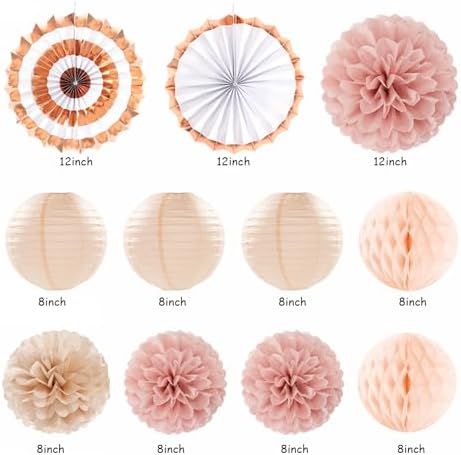 Blush-Pink Rose-Gold Bridal-Shower Party Decorations - 21pcs Bride to Be Sign Banner,Bachelorette Paper Lanterns Honeycomb,Wedding Streamers Garland,Fall Tissue Pom Poms Fans Decor Supplies Burgleda