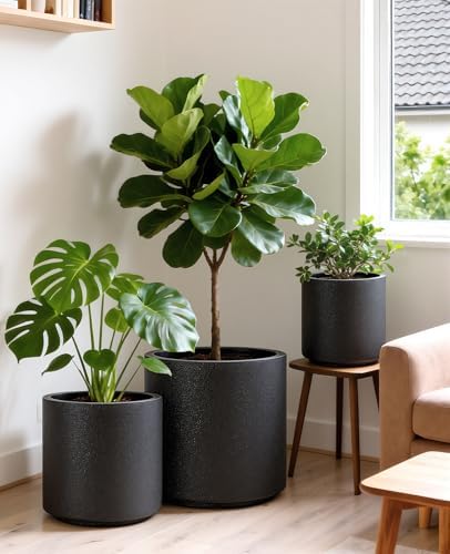 homenote 13.2/10.5/8.5 Inch Large Plastic Flower Pots with Drainage (3 Pcs)