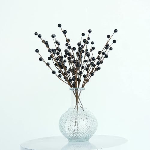 GREENTIME 12 Pack Black Artificial Holly Berry Picks 14" Fake Berry Stems