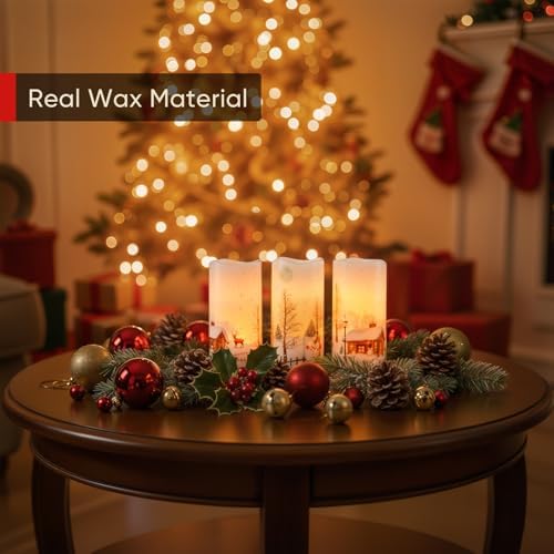 Homemory Christmas Flameless Candles, LED Pillar Candle with Remote, White