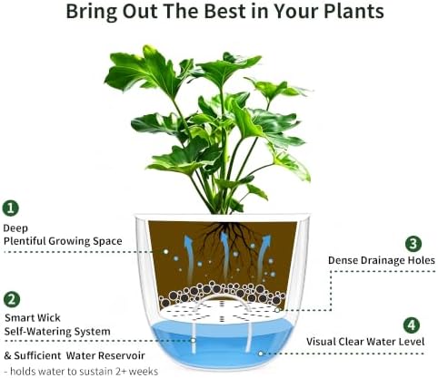 Melphoe 2 Pack Self Watering Hanging Planters Indoor Flower Pots, 6.5 Inch Outdoor Hanging Plant Pot Basket, Plant Hanger with 3Hooks Drainage Holes for Garden Home (Gray)