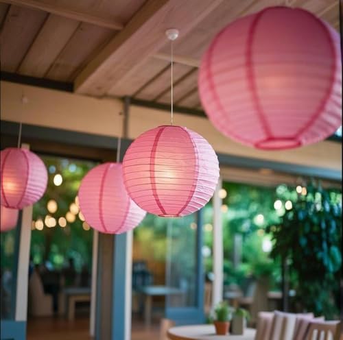 Pink Paper Lanterns Decorative 10pcs Party Hanging Decorations for Bachelorette Wedding Birthday Baby Shower Graduation Anniversary Pink Themed Room Decor DIY Activities