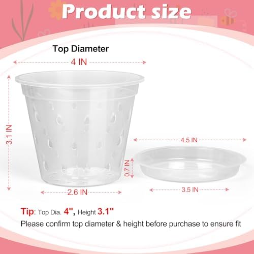 FUIJOL Orchid Pot, 6 Pack 4 Inch Clear Orchid Pots with Holes and Saucers for Repotting, Breathable Slotted Plastic Orchid Planters with Drainage for Root Health Indoor Outdoor