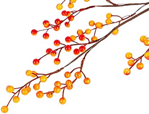 6 Pack Fall Berry Stems Fake Orange Holly Berries Branches Long Stem Plants for Vase, Fall Thanksgivings Harvest Christmas Festival Decorations