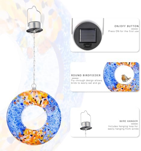VCUTEKA Glass Bird Feeder, Fly Through Solar Birdfeeders for Garden Decor