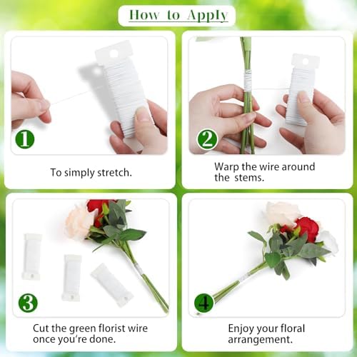 CCINEE 22 Guage White Floral Wire,3 Rolls 115 Yard White Florist Paddle Wires for Flower Arrangment, Christmas Wreath Making Garland Decoration Supply