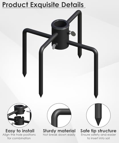 Mocomax Pole Stabilizer Stand Base Applies to 1.41" to 2.12" Shepherds Hook, Outdoor Bird Feeder Pole Stabilizer Support with 4 Prongs, Metal Holder Base for Birdhouse, Flagpole, Umbrellas, Black
