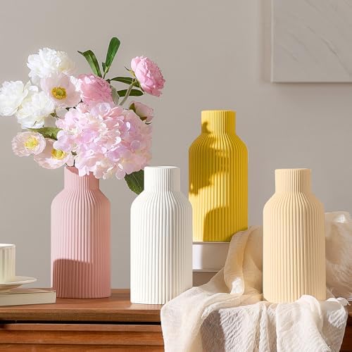 Mfacoy Ceramic Flower Vase, Minimalist Decor, Modern Home Decorative Vase, 8 in Small Pampas Grass Vases For Kitchen, Bedroom, Office, Living Room, Bathroom, Shelf Centerpiece Table Decorations (Pink)