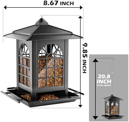 Birdream 2 Pack Bird Feeders for Outdoor Hanging, Assembly Required, 1-Min Easy Setup, Classic Courtyard Design, Attracting Cardinals Chickadees Goldfinches & Sparrows, Total 7 LB - Black