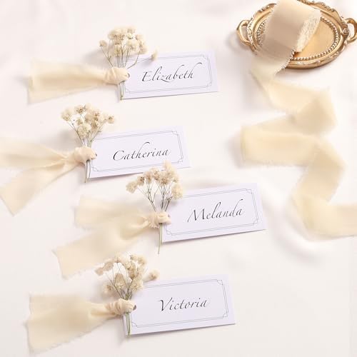 DORIS HOME Handmade Frayed Fringe Chiffon Ribbon 1" x 21Yd Blue & Ivory